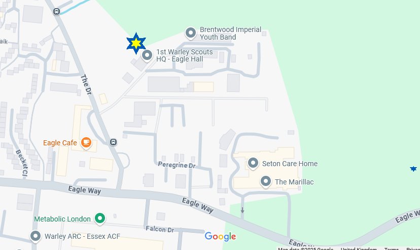 Close up map of Eagle Hall and its immediate surroundings.